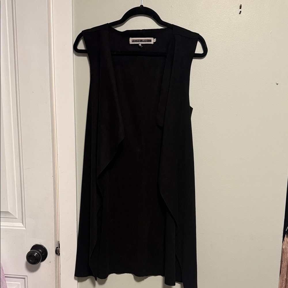 Noisy May | Black Faux Micro Suede Sleeveless Duster Vest - Small